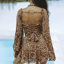 Load image into Gallery viewer, Liylah Leopard Long Slit Sleeve Mini Dress
