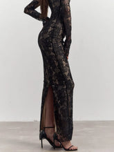 Load image into Gallery viewer, Nellie Lace Long Flare Sleeve Slit Maxi Dress
