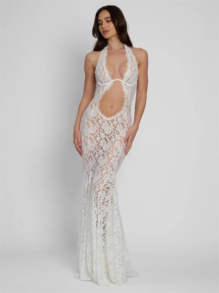 Kadience Lace Halter Neck Maxi Dress