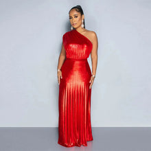 Load image into Gallery viewer, Sloan Metallic One Shoulder Pleated Maxi Dress
