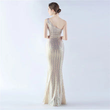 Load image into Gallery viewer, Maria Iris Beaded Sequin One Shoulder Mermaid Maxi Dress
