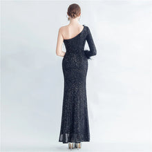 Load image into Gallery viewer, Joyce Lola One Shoulder Sequin Slit Maxi Dress
