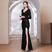 Load image into Gallery viewer, Layla Elaine Sequin Long Sleeve Slit Maxi Dress
