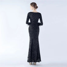 Load image into Gallery viewer, Heidi Bre Sequin Feather Long Sleeve Slit Maxi Dress
