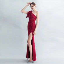 Load image into Gallery viewer, Octavia Tay Satin One Shoulder Slit Maxi Dress
