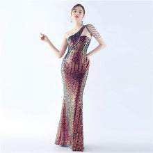 Load image into Gallery viewer, Maria Iris Beaded Sequin One Shoulder Mermaid Maxi Dress
