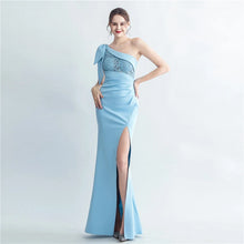 Load image into Gallery viewer, Octavia Tay Satin One Shoulder Slit Maxi Dress
