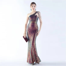 Load image into Gallery viewer, Maria Iris Beaded Sequin One Shoulder Mermaid Maxi Dress
