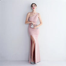 Load image into Gallery viewer, Natalia Quinn Satin One Shoulder Slit Maxi Dress
