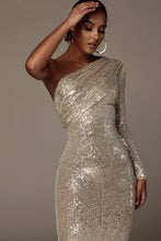 Load image into Gallery viewer, Dorothy Sequin One Shoulder Midi Dress
