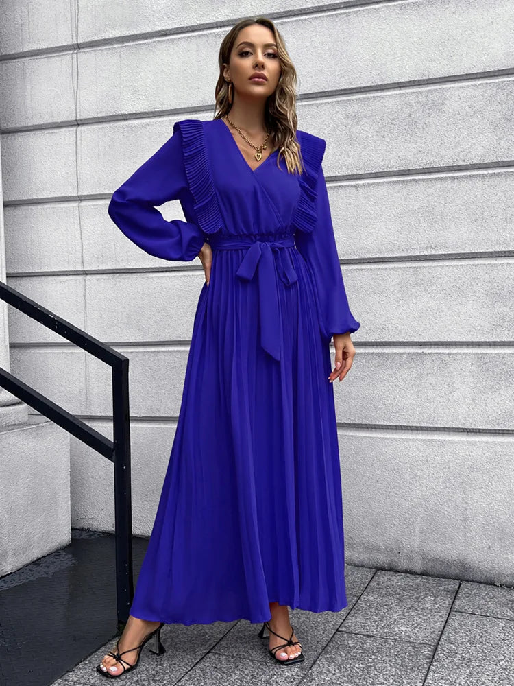 Isla Terry Pleated Long Sleeve Maxi Dress