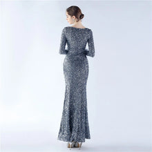 Load image into Gallery viewer, Heidi Bre Sequin Feather Long Sleeve Slit Maxi Dress
