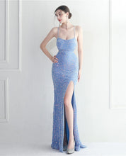 Load image into Gallery viewer, Mazikeen Sequin Mermaid Slit Maxi Dress
