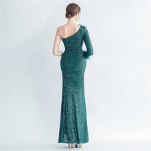 Load image into Gallery viewer, Joyce Lola One Shoulder Sequin Slit Maxi Dress
