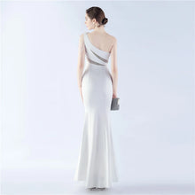 Load image into Gallery viewer, Larsa Satin Feather One Shoulder Slit Maxi Dress
