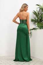 Load image into Gallery viewer, Kera Eve Satin Strapless Slit Maxi Dress
