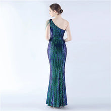 Load image into Gallery viewer, Maria Iris Beaded Sequin One Shoulder Mermaid Maxi Dress
