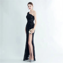 Load image into Gallery viewer, Ivy Carter Sequin One Shoulder Slit Maxi Dress
