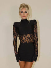 Load image into Gallery viewer, Sky Lace Turtleneck Long Sleeve Bodycon Mini Dress
