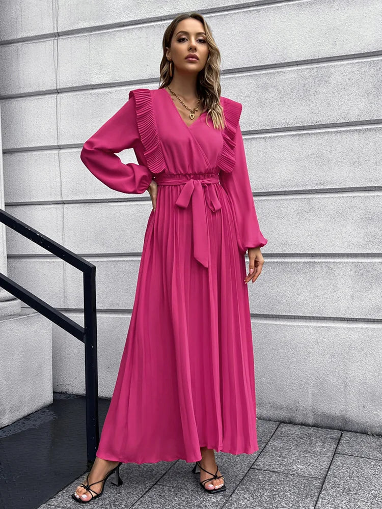 Isla Terry Pleated Long Sleeve Maxi Dress