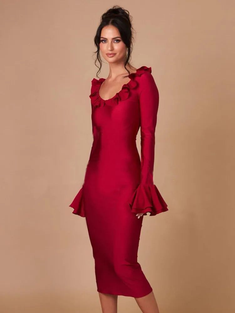 Karla Ruffle Long Sleeve Bodycon Maxi Dress