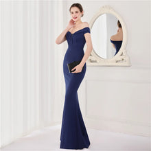 Load image into Gallery viewer, Kinsley Delilah Satin Off Shoulder Fishtail Maxi Dress
