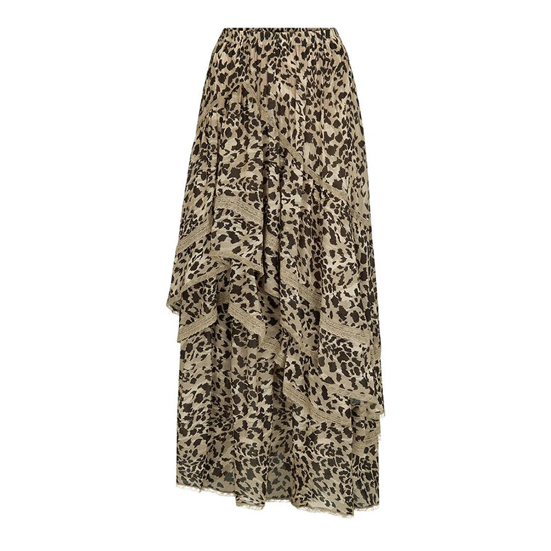 Bambi Leopard Ruffle High Waist Maxi Skirt