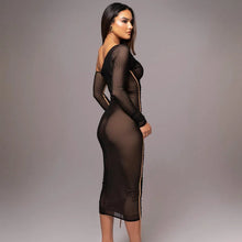 Load image into Gallery viewer, Delta Mesh One Shoulder Long Sleeve Ruched Midi Dress
