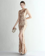 Load image into Gallery viewer, Delilah Elizabeth Sequin Slit Maxi Dress
