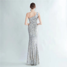 Load image into Gallery viewer, Ivy Carter Sequin One Shoulder Slit Maxi Dress
