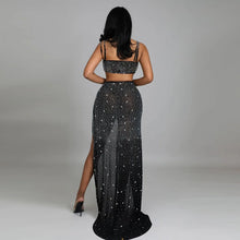 Load image into Gallery viewer, Heizel Diamond Mesh High Slit Bodycon Maxi Dress
