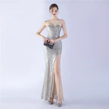 Load image into Gallery viewer, Kyleigh Micah Sequin Strapless Slit Maxi Dress
