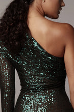 Load image into Gallery viewer, Dorothy Sequin One Shoulder Midi Dress
