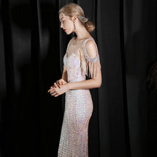 Load image into Gallery viewer, Isabelle Sequin Off Shoulder Beaded Mermaid Maxi Dress
