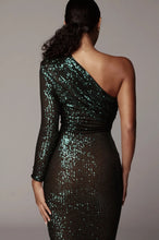 Load image into Gallery viewer, Dorothy Sequin One Shoulder Midi Dress
