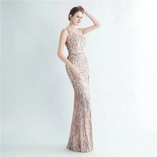 Load image into Gallery viewer, Ivy Carter Sequin One Shoulder Slit Maxi Dress
