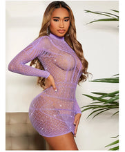 Load image into Gallery viewer, Elle Diamond Mesh Long Sleeve Mini Dress
