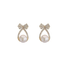 Load image into Gallery viewer, Cotee Bow Pearl Rhinestone Earrings
